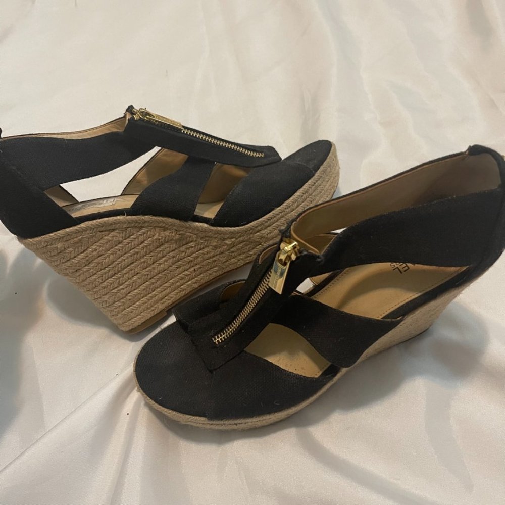 Michael Kors Black Canvas Wedge Heels
